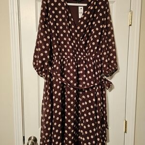 Lane Bryant Maroon Polka Dot Midi Dress 20